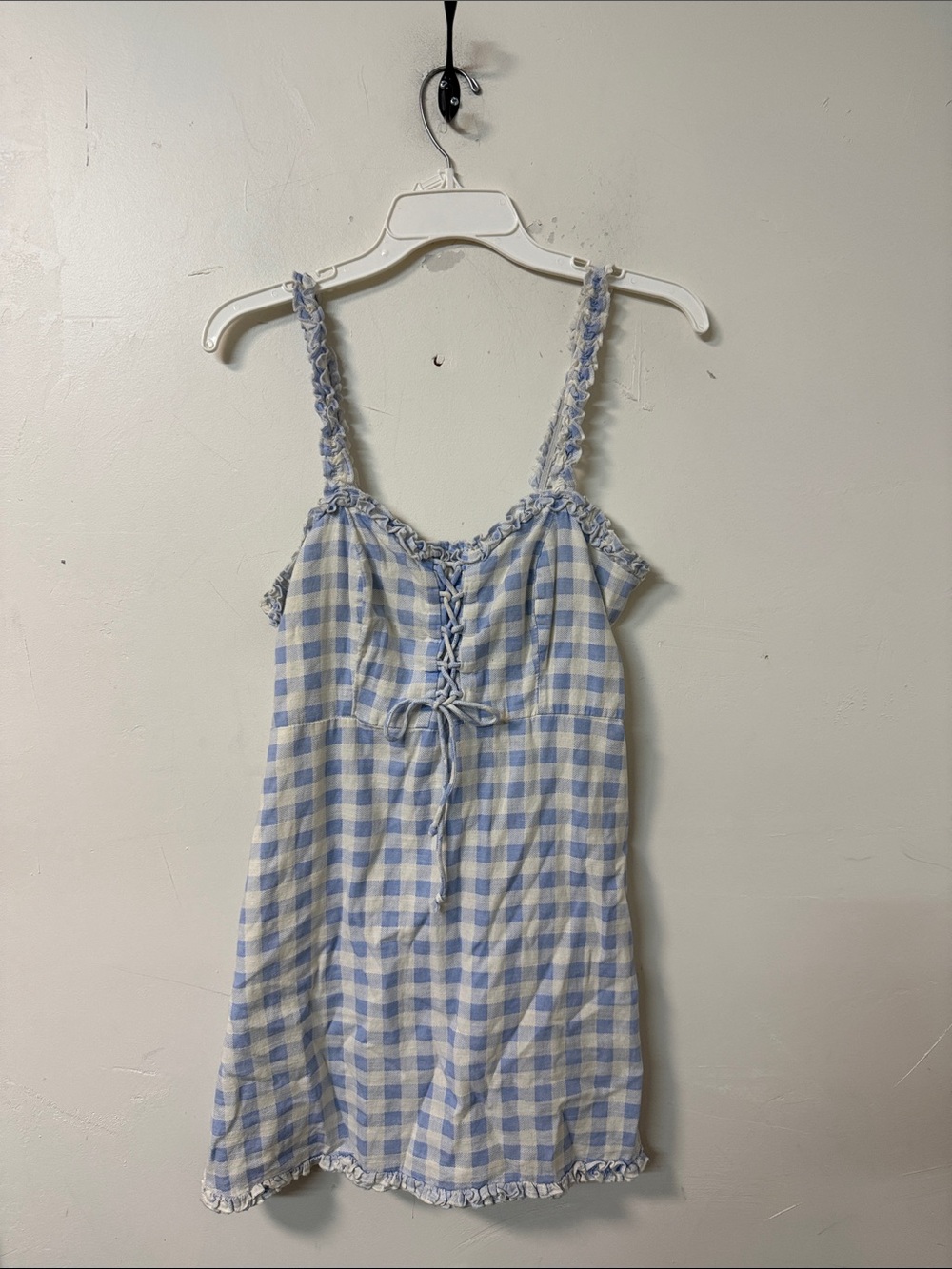 Urban Outfitters Blue & White Gingham Lace-Up Chemise Dress